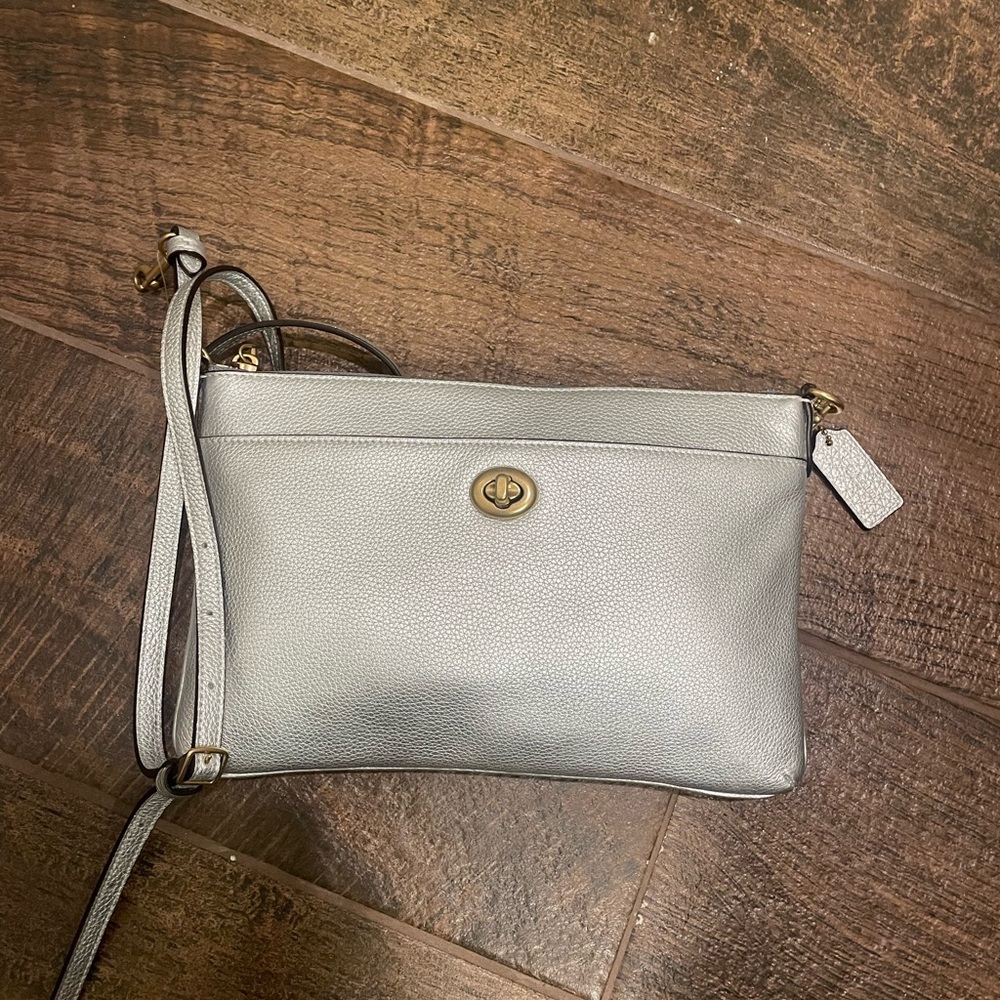 Coach Silver Crossbody Bag with Textured Leather